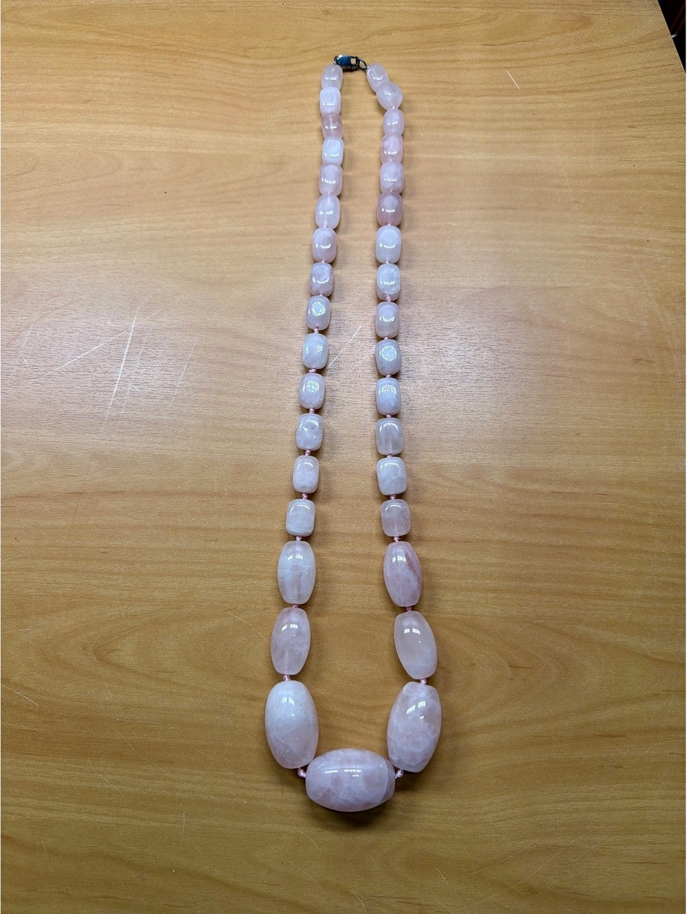 Rose Quartz 31” Graduated Gemstone Necklace 925 Sterling Silver Clasp Knotted